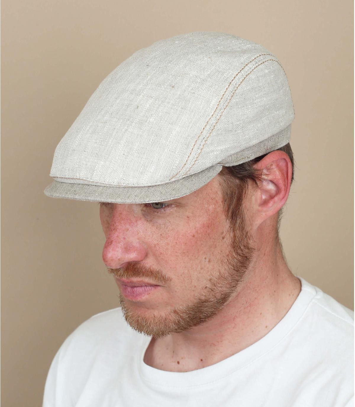 beige linen flat cap Liverpool Lino washed Bic grege beige